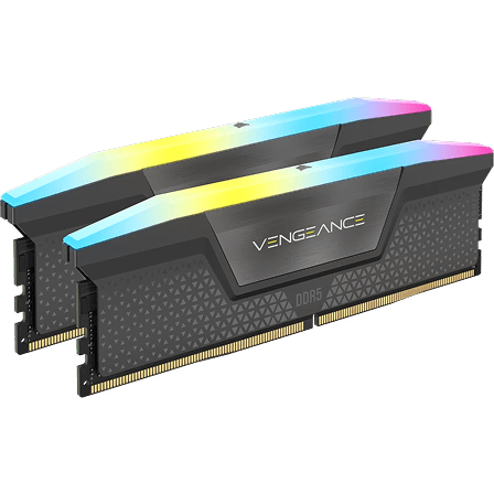 Two modules of RGB RAM with colorful gradient lighting and black heatspreaders